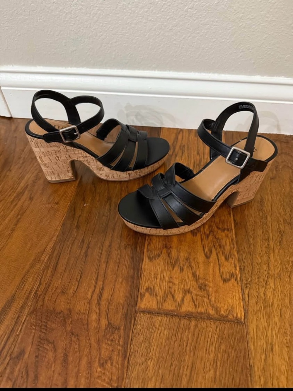 a.n.a Black Cork-Platform Strappy Heels Size 6.5